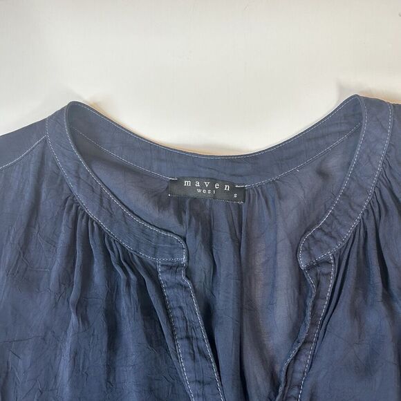 Maven West Top Womens Small Navy Blue V-Neck Lightweight Made In USA Cowgirlcore - Picture 2 of 7